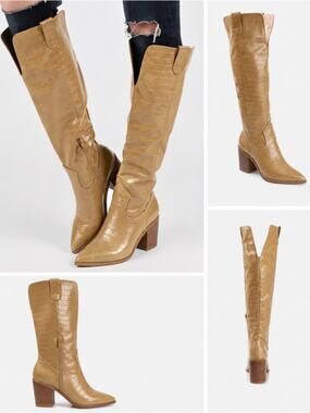 NWOB Journee Therese Tan Croc Embossed Knee High Boots 9.5 Wide Calf